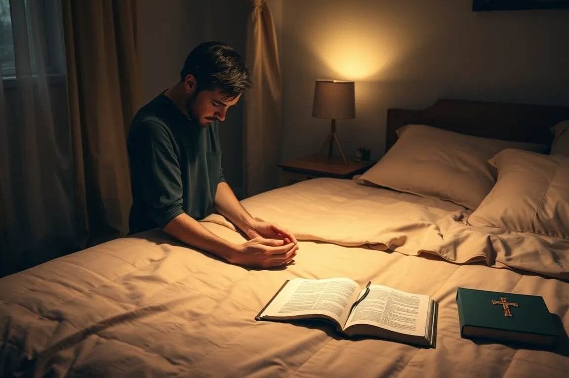 filho de Deus orando em seu quarto