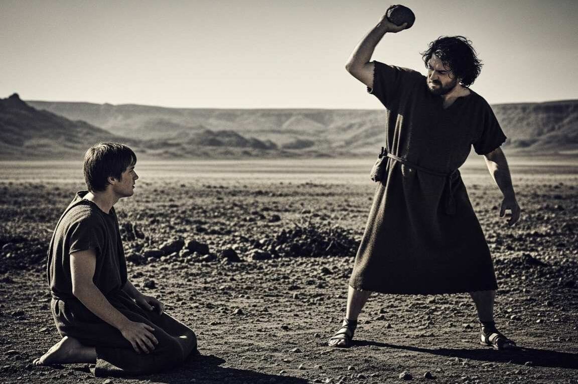 Cena de Caim Agredindo Abel