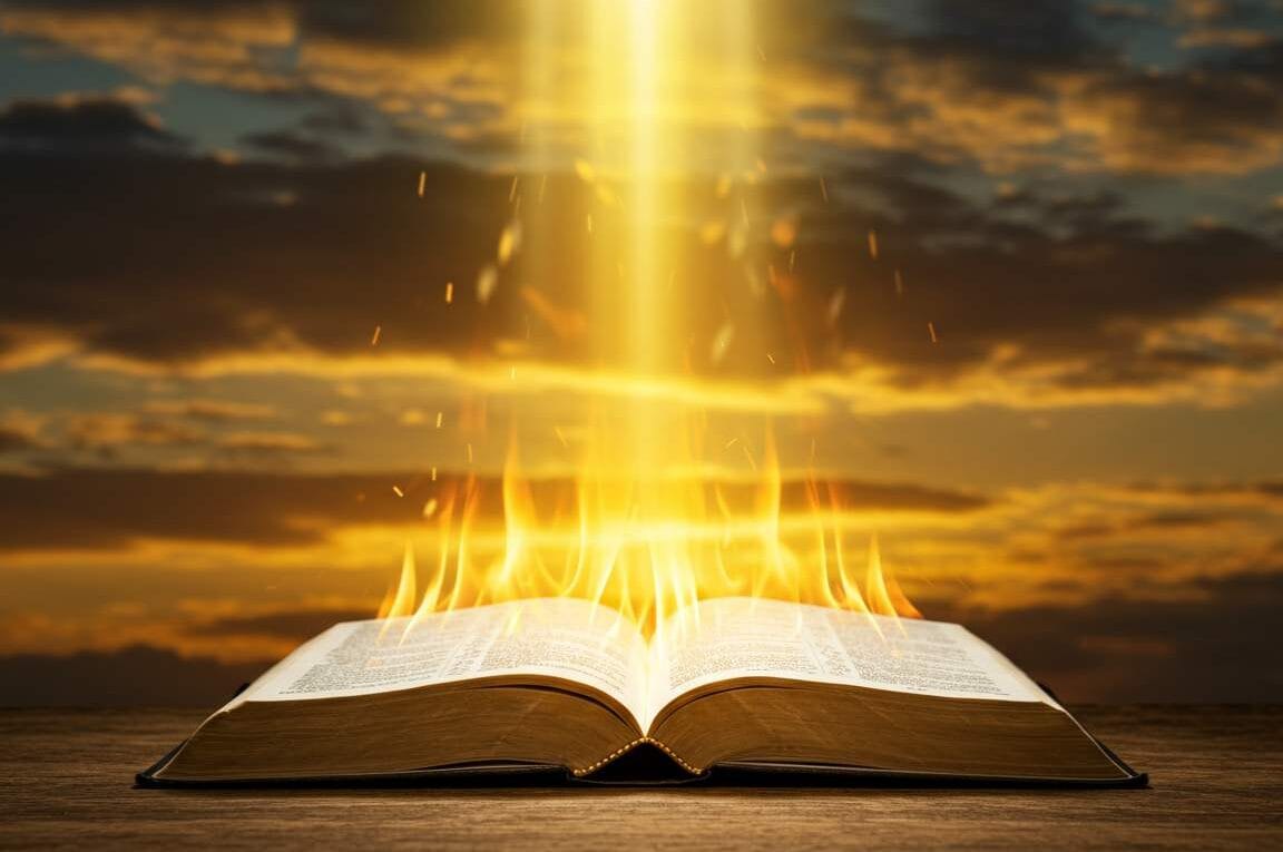 Bíblia aberta pegando fogo