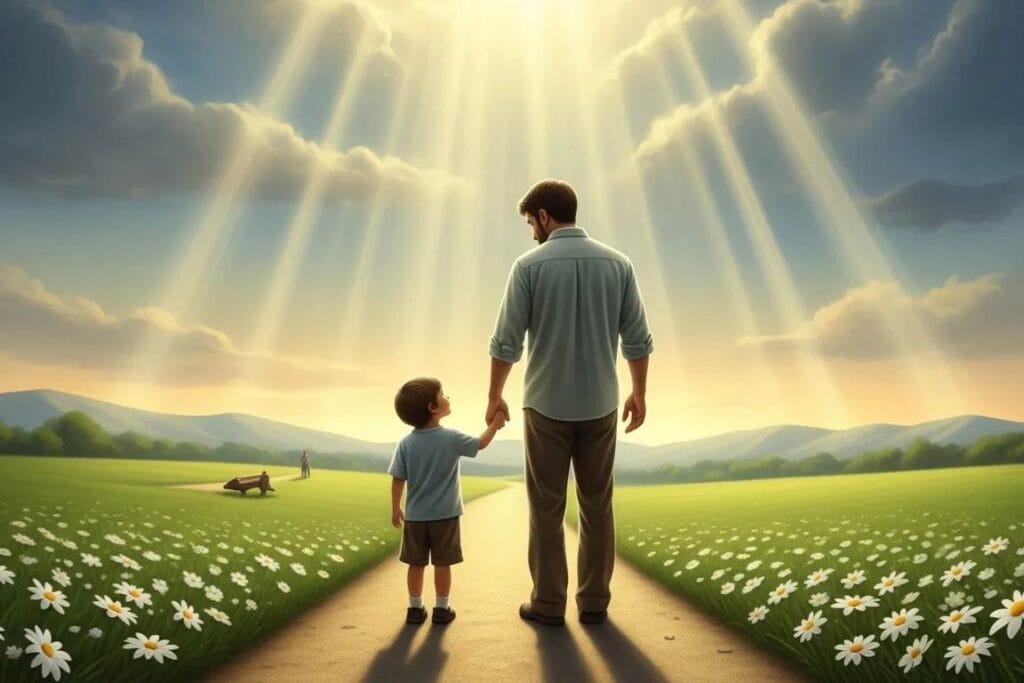 disciplina de deus - homem de mão dada com seu filho pequeno