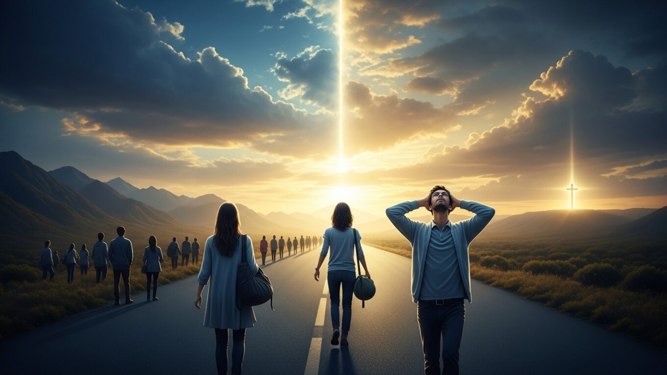 Pessoas andando em uma estrada com o sol no horizonte - Quem Nunca Ouviu Falar de Jesus