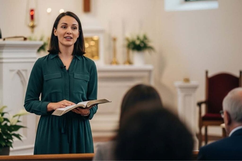 mulher com a bíblia em mãos ensinando a Palavra - compromisso com a oração