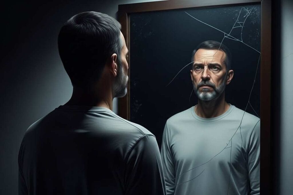 Homem se olhado no espelho - Hipocrisia Cristã