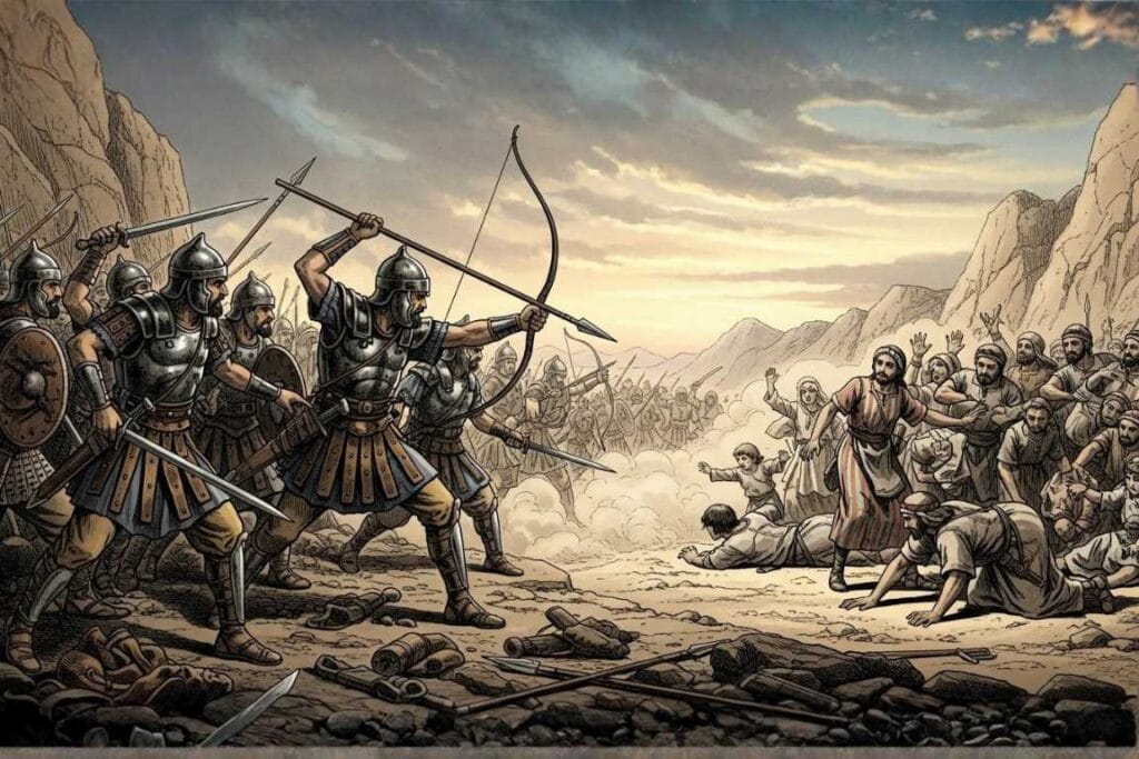 Exército amalequita atacando os israelitas covardemente - A Desobediência de Saul que Quase Destruiu uma Nação (3)