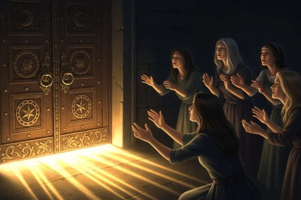 As dez virgens do lado de fora da festa em frete a porta fechada - A Parábola das Dez Virgens Vivendo em Constante Vigilância Espiritual