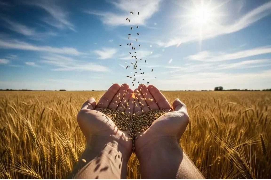 Um campo de trigo e duas mãos colhendo semente que caem do céu - A Teologia do Coração Alegre Entendendo a Generosidade Cristã