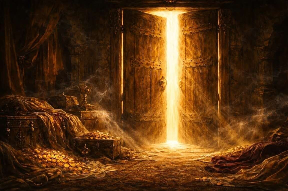 Porta meio aberta e uma sala de tesouros - O Perigo da Mornidão Espiritual: O Chamado de Cristo ao Fervor em Laodiceia