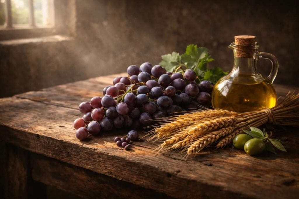 Mesa com azeite, uvas e trigo - O Perigo do Vazio Espiritual Um Estudo Profundo de Mateus 12 44 