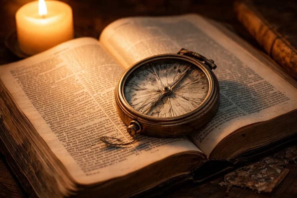 Uma bússula sobre a Bíblia e uma vela ao lado iluminando - Os Efeitos Devastadores da Desobediência