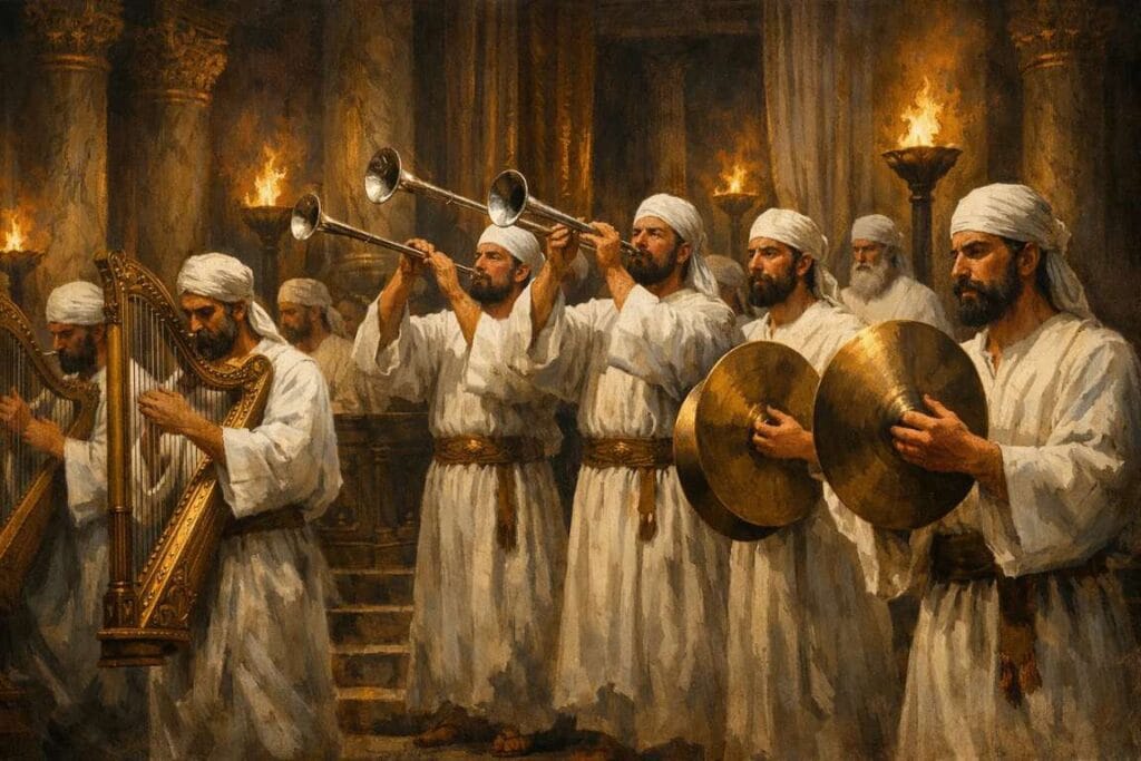 Músicos usando instrumentos musicais - Música na adoração