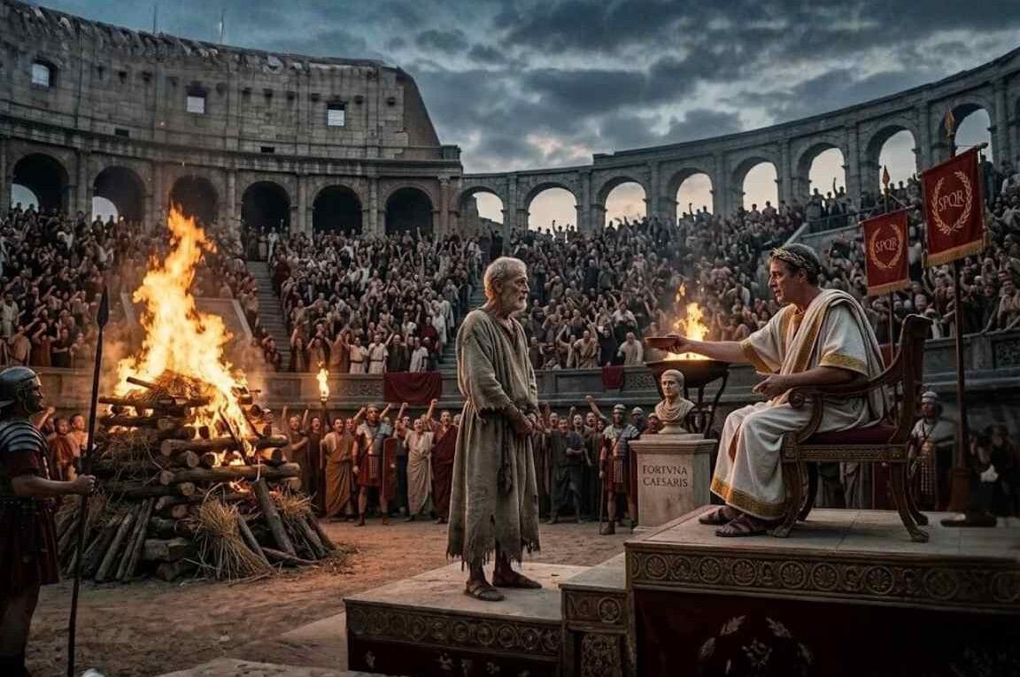 Policarpo na presença o imperador romano no coliseu lotado - Perseverança A Lição de Resiliência no Cerco de Esmirna