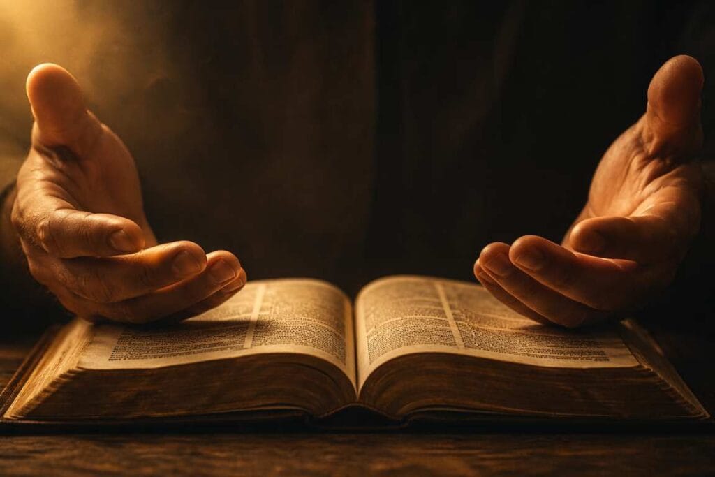 Duas mãos abertas sobre uma bíblica - Sabedoria de Deus Quando Você Não Vê a Saída, Ele Já Viu