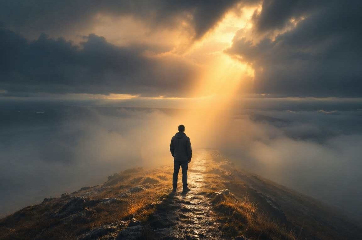 Homem de costas sobre um monte de frente para o mar - Sabedoria de Deus Quando Você Não Vê a Saída, Ele Já Viu