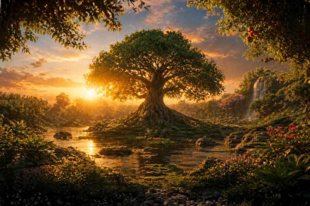 Uma arvore frondoza em lugar lindo - por que deus permite o sofrimento