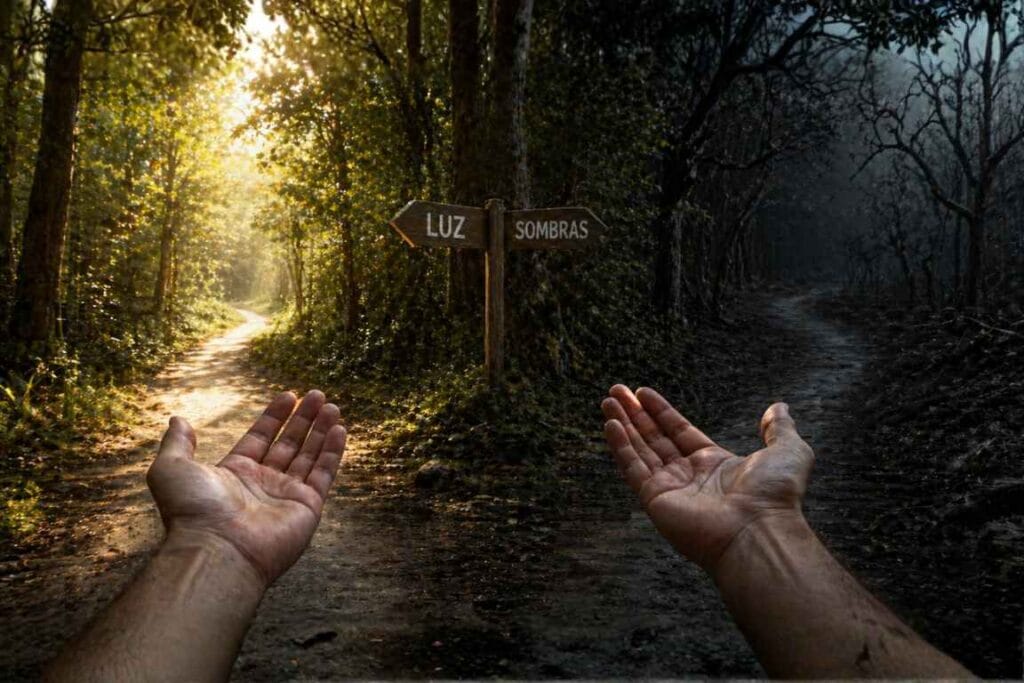 Representação de dois caminhos a seguir - por que deus permite o sofrimento