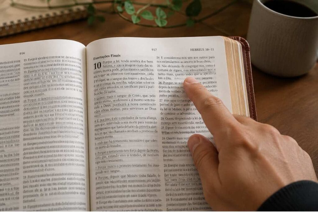 A Bíblia aberta em Hebreus 10:25 - desigrejados ou afastados
