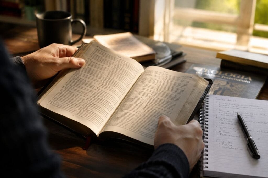 Uma pessoa com a Bíblia aberta estudando - Conhecer a Palavra de Deus A Chave Contra o Engano