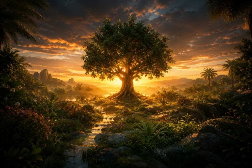 Uma linda árvore no meio de belo jardim - Pecado Antes da Lei  O Que Romanos 5:13 Revela 