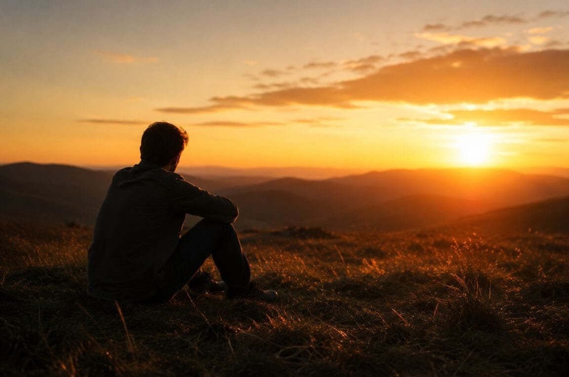 Homem sentado em um monte olhando o por do sol - Quando Bate o Desânimo, o Que Fazer