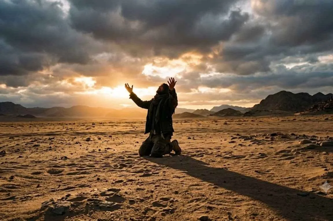 Um homem maltrapilho ajoelhado no deserto - A Força na Fraqueza: Quando o Poder de Deus se Revela