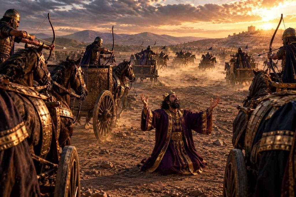 Josafá ajoelhado clamando a Deus - Quando Deus Determina a Flecha, a Armadura e a Soberania de Deus em 2 Crônicas 18